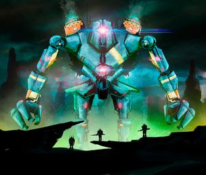 Preview wallpaper robot, warriors, battle, art, fantasy, dark