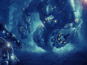Preview wallpaper robots, cyborgs, battle, scramble