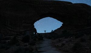 Preview wallpaper rock, arch, dark, silhouette, night