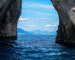 Preview wallpaper rock, arch, sea, view, mountains, landscape