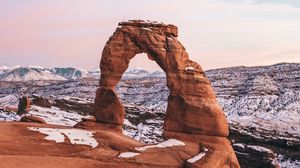 Preview wallpaper rock, arch, snow, landscape