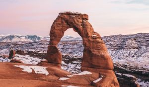 Preview wallpaper rock, arch, snow, landscape