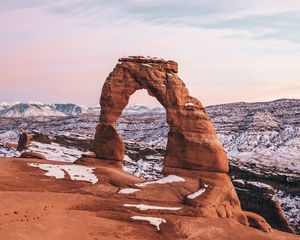 Preview wallpaper rock, arch, snow, landscape