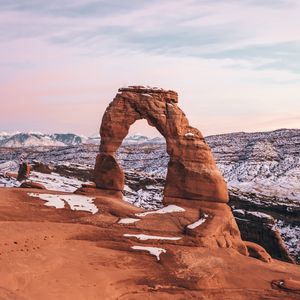 Preview wallpaper rock, arch, snow, landscape