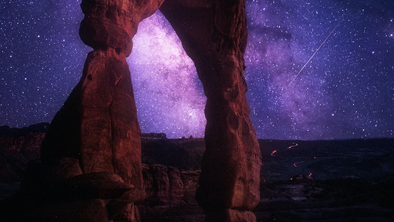 Wallpaper rock, arch, starry sky, night, dark