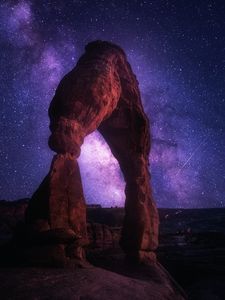 Preview wallpaper rock, arch, starry sky, night, dark