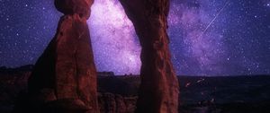 Preview wallpaper rock, arch, starry sky, night, dark