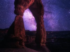 Preview wallpaper rock, arch, starry sky, night, dark