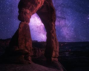 Preview wallpaper rock, arch, starry sky, night, dark