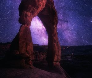 Preview wallpaper rock, arch, starry sky, night, dark