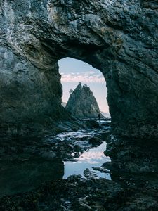 Preview wallpaper rock, arch, water, silhouette, nature