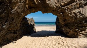 Preview wallpaper rock, beach, sand, sea, shadow, nature