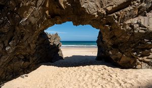 Preview wallpaper rock, beach, sand, sea, shadow, nature