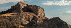 Preview wallpaper rock, cave, ruins, sea, boat