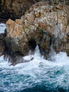 Preview wallpaper rock, cave, sea, waves, foam, nature