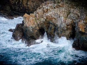 Preview wallpaper rock, cave, sea, waves, foam, nature