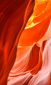 Preview wallpaper rock, cave, waves, nature, light, red