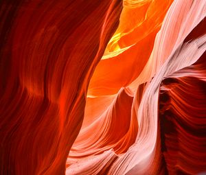 Preview wallpaper rock, cave, waves, nature, light, red