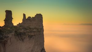 Preview wallpaper rock, cliff, fog, mountain, height, stone