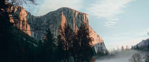 Preview wallpaper rock, cliff, fog, water