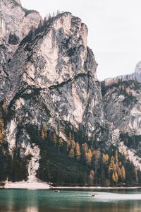 Preview wallpaper rock, cliff, lake, boats, nature