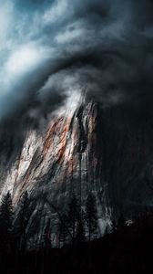 Preview wallpaper rock, cliff, relief, clouds, dark