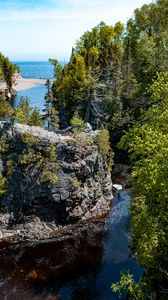 Preview wallpaper rock, cliff, river, landscape, trees