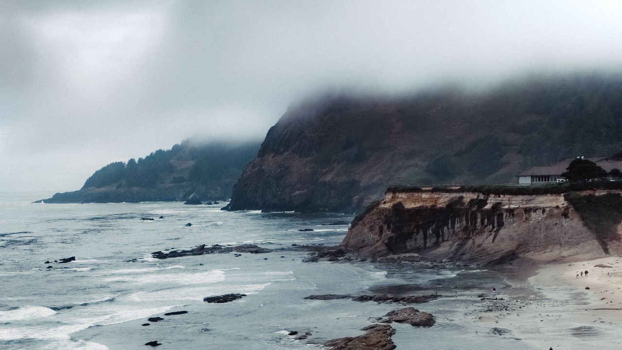 Wallpaper rock, cliff, sea, waves, landscape