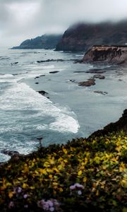 Preview wallpaper rock, cliff, sea, waves, landscape