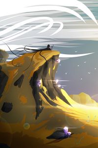 Preview wallpaper rock, cliff, silhouette, fantasy, art
