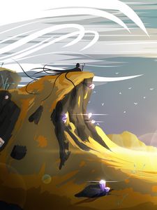 Preview wallpaper rock, cliff, silhouette, fantasy, art