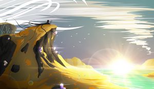 Preview wallpaper rock, cliff, silhouette, fantasy, art