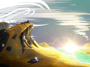 Preview wallpaper rock, cliff, silhouette, fantasy, art