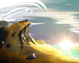 Preview wallpaper rock, cliff, silhouette, fantasy, art