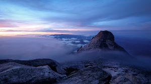 Preview wallpaper rock, cliff, stone, clouds, fog