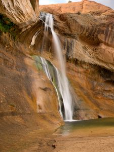 Preview wallpaper rock, cliff, waterfall, river, nature, landscape