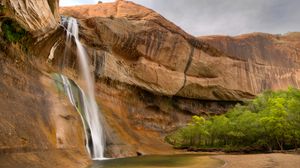 Preview wallpaper rock, cliff, waterfall, river, nature, landscape