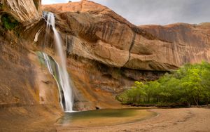 Preview wallpaper rock, cliff, waterfall, river, nature, landscape