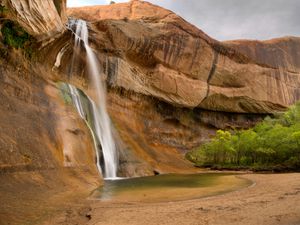 Preview wallpaper rock, cliff, waterfall, river, nature, landscape