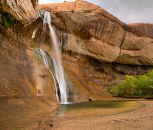 Preview wallpaper rock, cliff, waterfall, river, nature, landscape