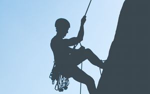 Preview wallpaper rock climber, mountains, rock, silhouette