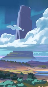 Preview wallpaper rock, clouds, landscape, art