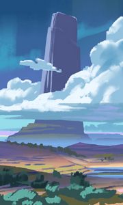 Preview wallpaper rock, clouds, landscape, art