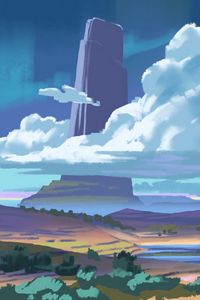 Preview wallpaper rock, clouds, landscape, art