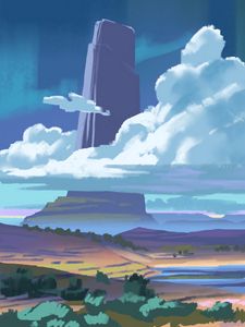Preview wallpaper rock, clouds, landscape, art