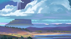 Preview wallpaper rock, clouds, landscape, art