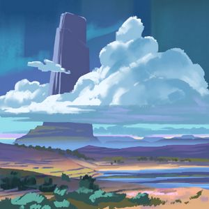 Preview wallpaper rock, clouds, landscape, art