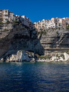 Preview wallpaper rock, coast, city, sea, bonifacio, france