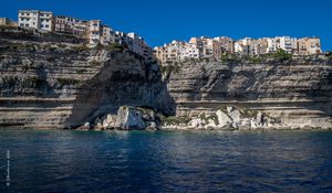 Preview wallpaper rock, coast, city, sea, bonifacio, france