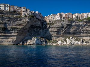 Preview wallpaper rock, coast, city, sea, bonifacio, france